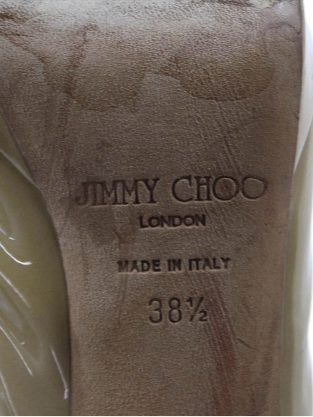 Jimmy Choo Beige Patent Leather Peep-Toe Slingback Heels 38.5 - Picture 5 of 6